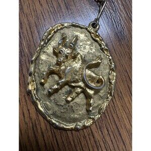 Vintage Aries Ram Zodiac Gold-Tone Pendant Necklace Signed ART